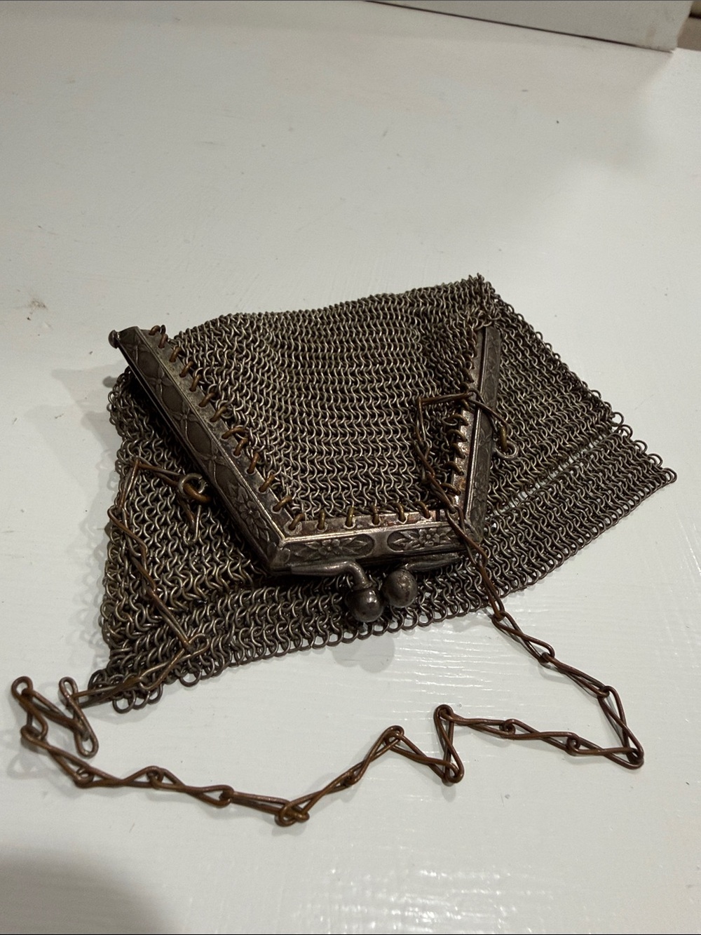 Whiting & Davis Silver Metal Chainmail Evening Coin Purse Early 1900’s